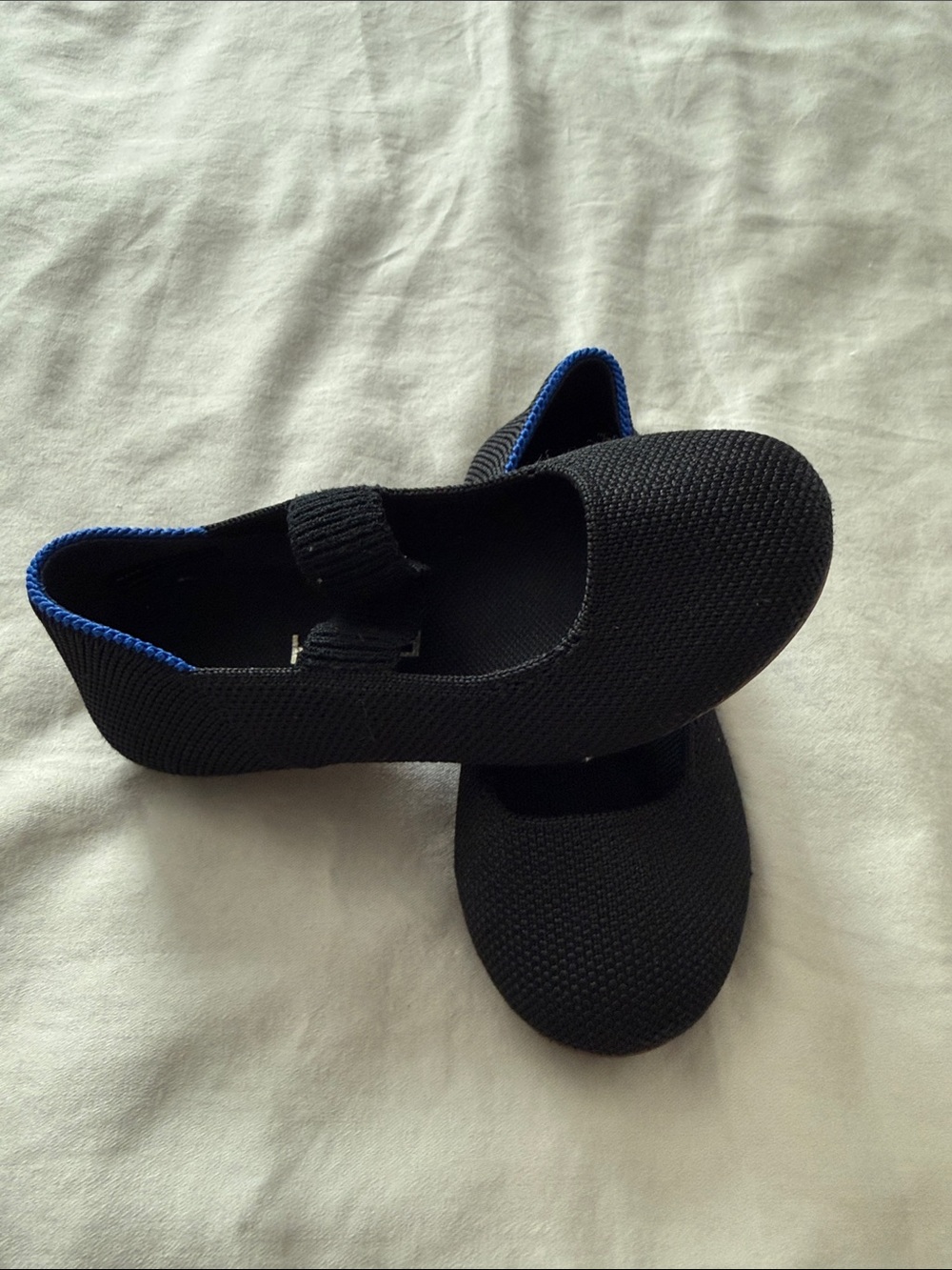 Rothy's Black Little Girls Mary Jane Flats with Blue Trim